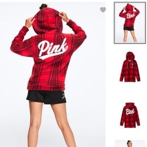 VS Pink Fleece Plaid Hoodie